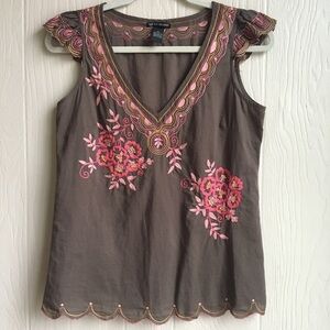 Lucky Brand V-Neck Embroidered Top